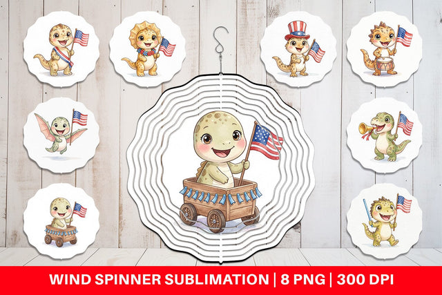 Wind Spinner Spotted July 4th Parade Dino Sublimation artnoy 