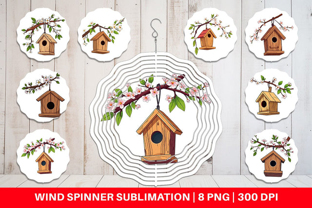 Wind Spinner Spring Birdhouse Sublimation artnoy 