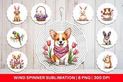 Wind Spinner Spring Garden Pets Easter Watercolor Sublimation artnoy 
