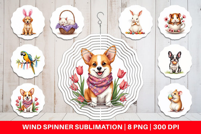 Wind Spinner Spring Garden Pets Easter Watercolor Sublimation artnoy 