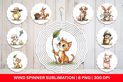 Wind Spinner Springtime Shenanigans Playful Animal Antics Sublimation artnoy 