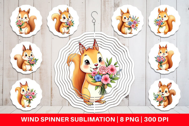 Wind Spinner Squirrel Spring Bouquet Sublimation artnoy 