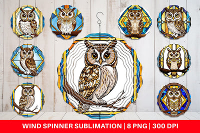 Wind Spinner Stained Glass Owl Sublimation artnoy 