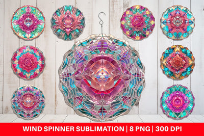 Wind Spinner Stained Glass Rose Flower Sublimation artnoy 