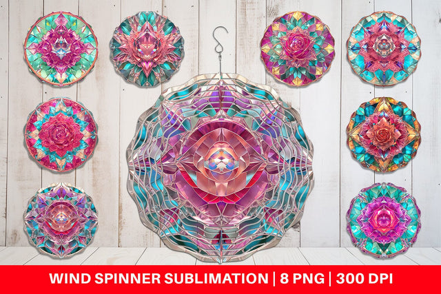 Wind Spinner Stained Glass Rose Flower Sublimation artnoy 