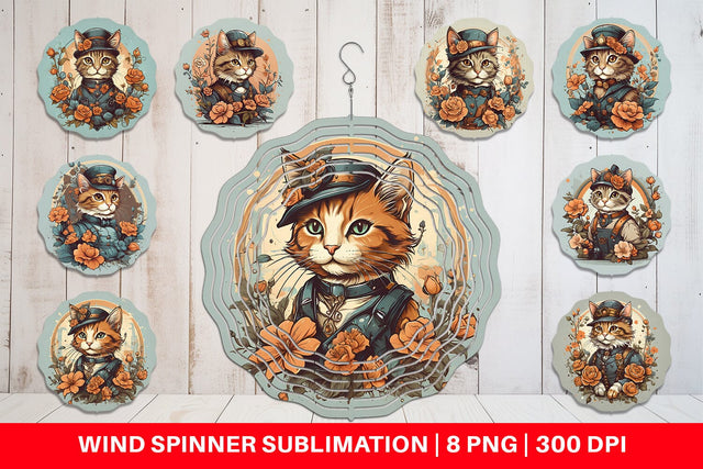 Wind Spinner Steampunk Cat Sublimation artnoy 