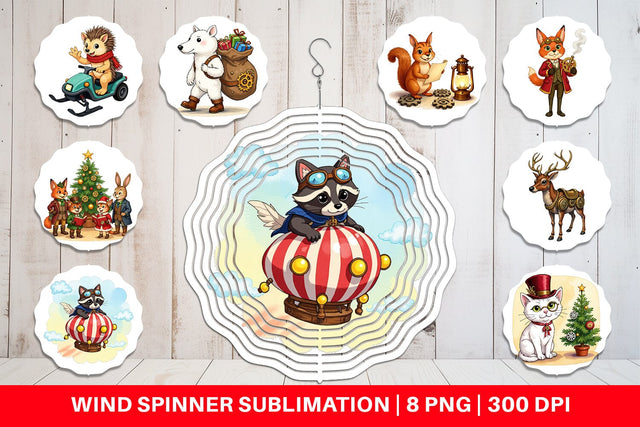 Wind Spinner Steampunk Christmas Animals Sublimation artnoy 
