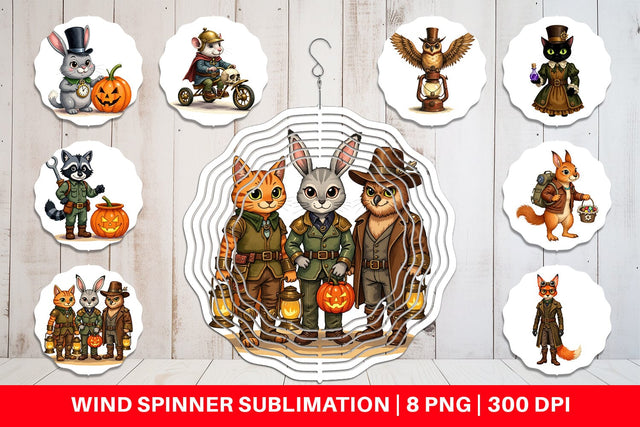 Wind Spinner Steampunk Halloween Animals Sublimation artnoy 