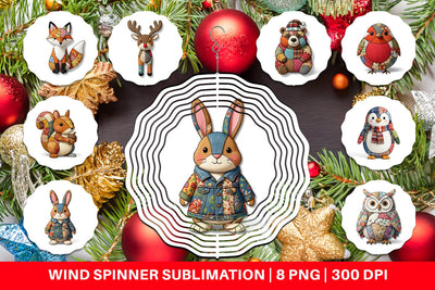 Wind Spinner Stitched Woodland Animal Patchwork Sublimation artnoy 