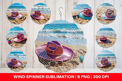 Wind Spinner Straw Hats on Sand Beach Sublimation artnoy 