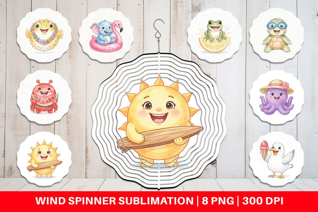 Wind Spinner Summer Animals Watercolor Sublimation artnoy 
