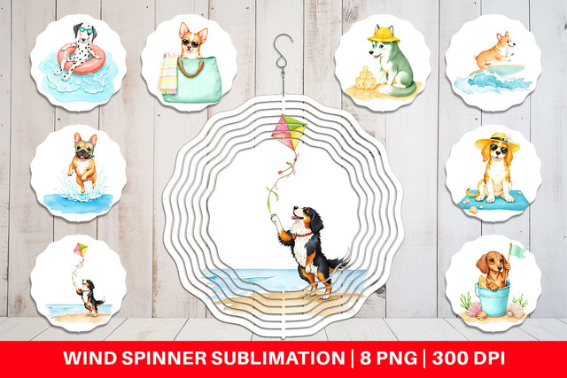 Wind Spinner Summer Dog Watercolor Sublimation artnoy 