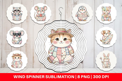 Wind Spinner Summer Fun Patchwork Animal Sublimation artnoy 