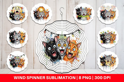 Wind Spinner Summer Night Panic Cats Watercolor Sublimation artnoy 