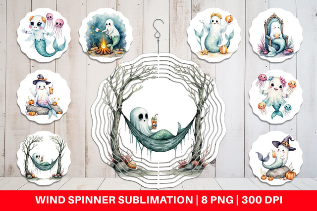 Wind Spinner Summerween Ghost Mermaids Sublimation artnoy 