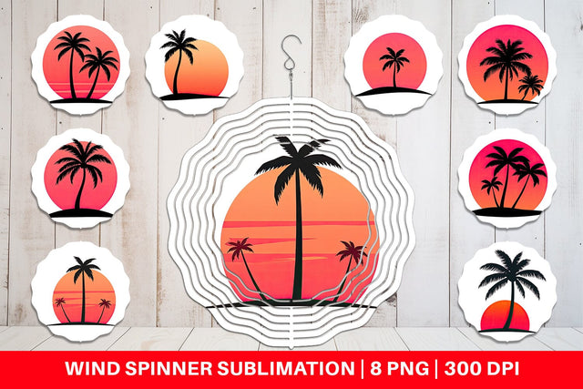 Wind Spinner Sunset Palm Tree Sublimation artnoy 