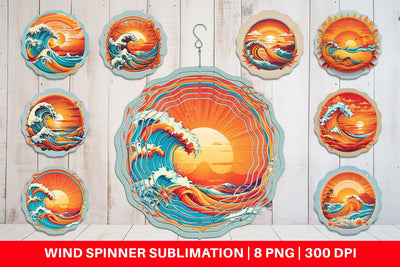 Wind Spinner Sunset Waves Beach Sublimation artnoy 