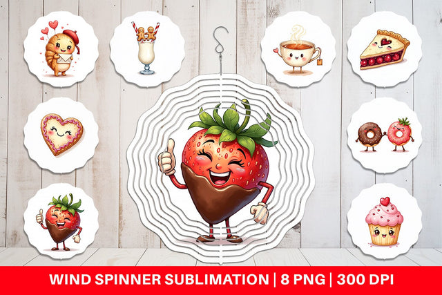 Wind Spinner Sweetheart Cafe Valentine Watercolor Treats Sublimation artnoy 