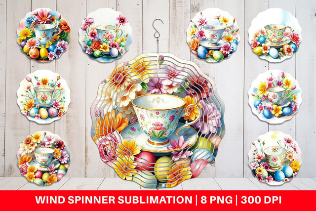 Wind Spinner Tea Cup Easter Eggs Sublimation artnoy 