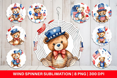 Wind Spinner Teddy Bear 4th of July Sublimation artnoy 