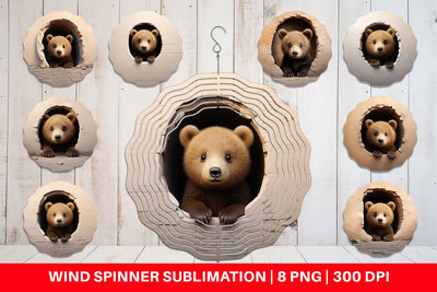 Wind Spinner Tedy bear Peeks from Wall Sublimation artnoy 