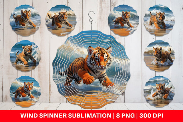 Wind Spinner Tiger Running on Beach Sublimation artnoy 