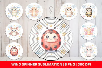 Wind Spinner Tiny Winged Baby Animal Watercolor Sublimation artnoy 