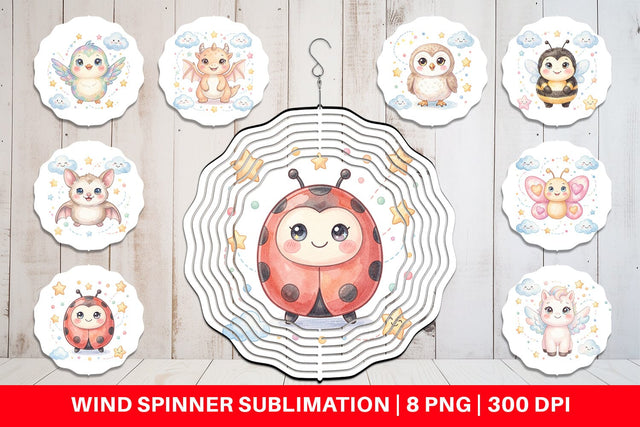 Wind Spinner Tiny Winged Baby Animal Watercolor Sublimation artnoy 