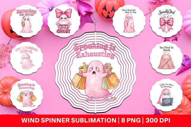 Wind Spinner Tired Pink Ghost Coquette Watercolor Sublimation artnoy 