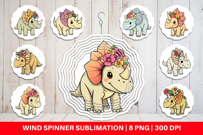 Wind Spinner Triceratops with Flowers Sublimation artnoy 