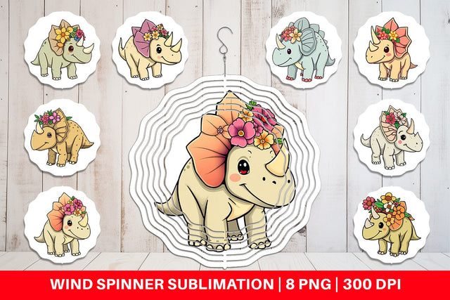 Wind Spinner Triceratops with Flowers Sublimation artnoy 