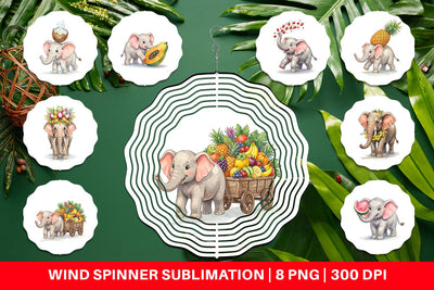Wind Spinner Tropical Fruit Elephant Watercolor Sublimation artnoy 