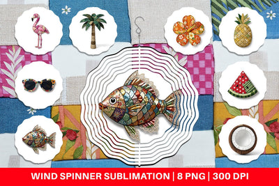 Wind Spinner Tropical Summer Patchwork Watercolor Sublimation artnoy 