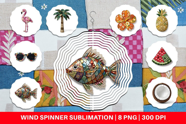 Wind Spinner Tropical Summer Patchwork Watercolor Sublimation artnoy 