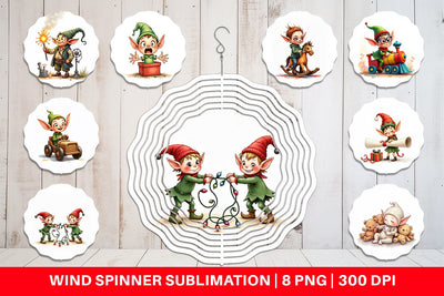 Wind Spinner UglyCute Elf Workshop Antics Watercolor Sublimation artnoy 