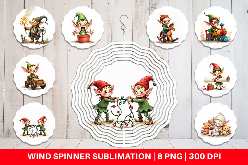 Wind Spinner UglyCute Elf Workshop Antics Watercolor Sublimation artnoy 