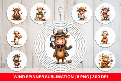 Wind Spinner UglyCute Highland Cow Occupations Quirky Jobs & Hobbies Sublimation artnoy 