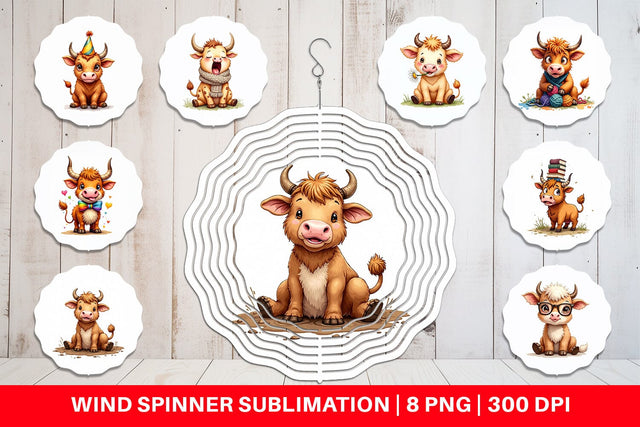 Wind Spinner UglyCute Highland Cow Watercolor Quirky Farm Friends Sublimation artnoy 