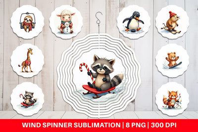 Wind Spinner UglyCute Winter Sports Animals Watercolor Sublimation artnoy 