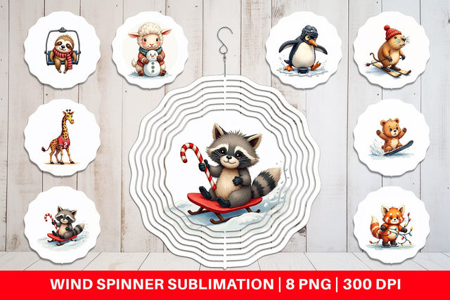 Wind Spinner UglyCute Winter Sports Animals Watercolor Sublimation artnoy 