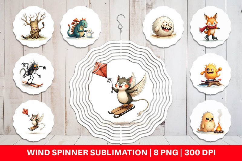 Wind Spinner UglyCute Woodland Monsters Winter Sports Sublimation artnoy 