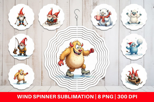 Wind Spinner UglyCute Yeti & Gnome Winter Games Sublimation artnoy 