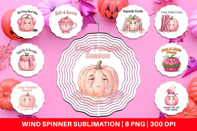 Wind Spinner Unbothered Pink Pumpkin Watercolor Sublimation artnoy 