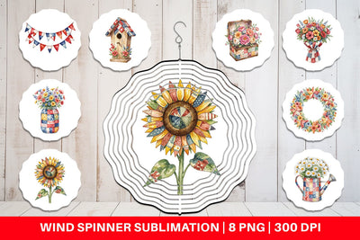 Wind Spinner USA Quilted Floral Bunting Watercolor Sublimation artnoy 