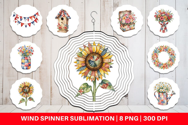 Wind Spinner USA Quilted Floral Bunting Watercolor Sublimation artnoy 