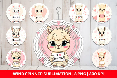 Wind Spinner Valentine Alpaca Cartoon Sublimation artnoy 