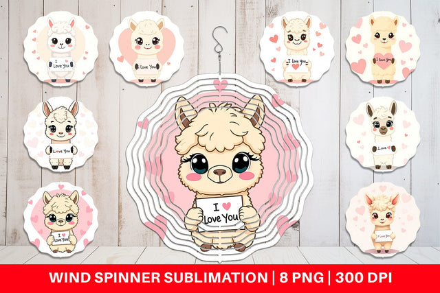 Wind Spinner Valentine Alpaca Cartoon Sublimation artnoy 