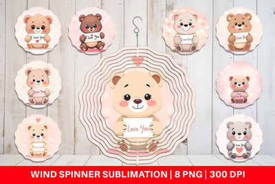 Wind Spinner Valentine Bear Cartoon Sublimation artnoy 