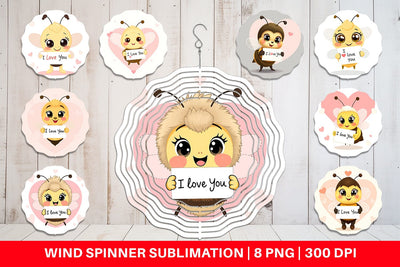 Wind Spinner Valentine Bee Cartoon Sublimation artnoy 
