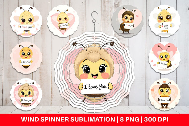 Wind Spinner Valentine Bee Cartoon Sublimation artnoy 